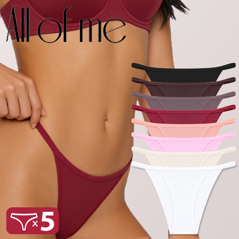  5Pcs/Set  Women's Thongs Cotton Crotch Panties Low Rise G-String Sexy Invisible T-back Panties Breathable Seamless Underwear 