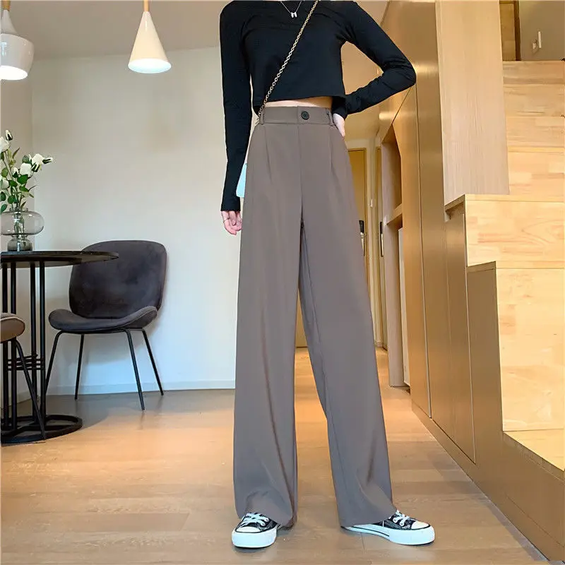 High Waisted Draped Suit Pants for Women with Straight Loose Fit 2023 New Spring Summer Versatile Wide Leg Casual Trousers