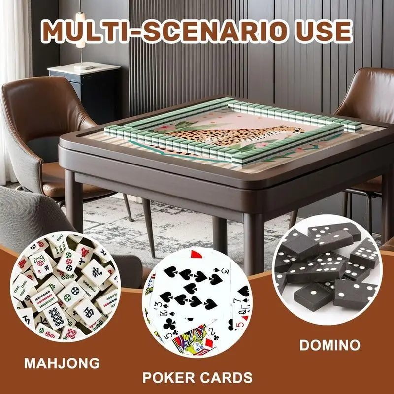VIKAMA Pastel Floral Cheetah Mahjong Mat Non Slip Shock Absorb Soft Square Pad Washable for Ladies Home Game