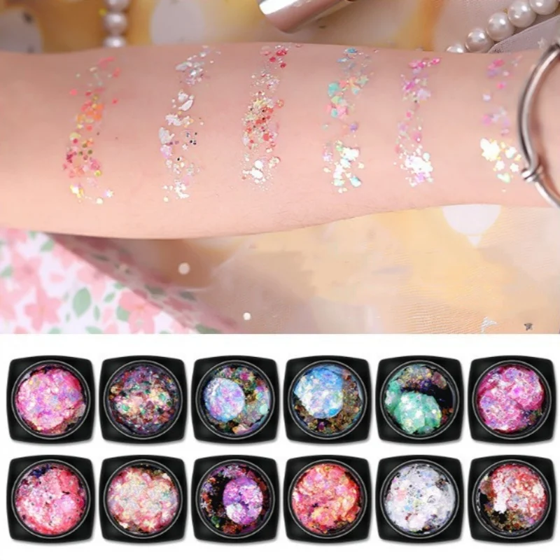 12 Kleuren/Set Zeemeermin Pailletten Body Glitter Gel Nagel Haar Lichaam Gezicht Glitter Gel Diamond Shining Music Festival Party Face Glitter *