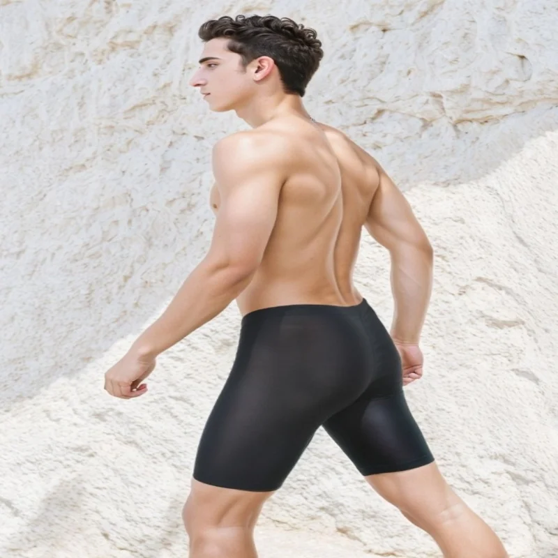 Heren Boxers Shorts Siliconen PU Eendelig U Bolle Zakje Broek Zacht Elastisch Slipje Strak Lage Taille Veiligheid Trunks Kort Waterdicht