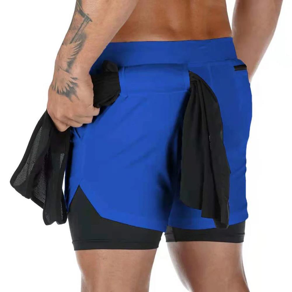 Men Shorts 2 In 1 Double-deck Quick Dry GYM Sport Shorts Fitness Jogging Workout Men Sports Short Pants