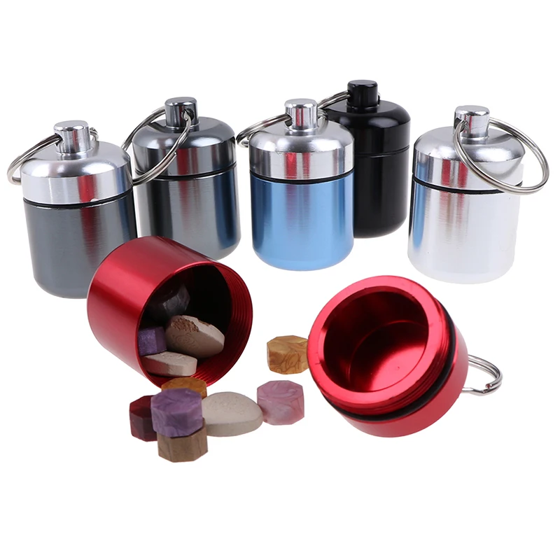 Waterproof Mini Pill Box Keychain Holder - Aluminum Alloy Medicine Container Bottle Case for Travel