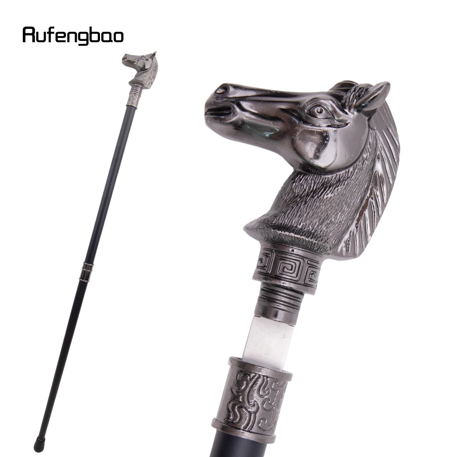 Race Horse Bristle Head Animal  Walking Stick with Hidden Plate Self Defense Fashion Cane Plate Cosplay Crosier Stick 93cm