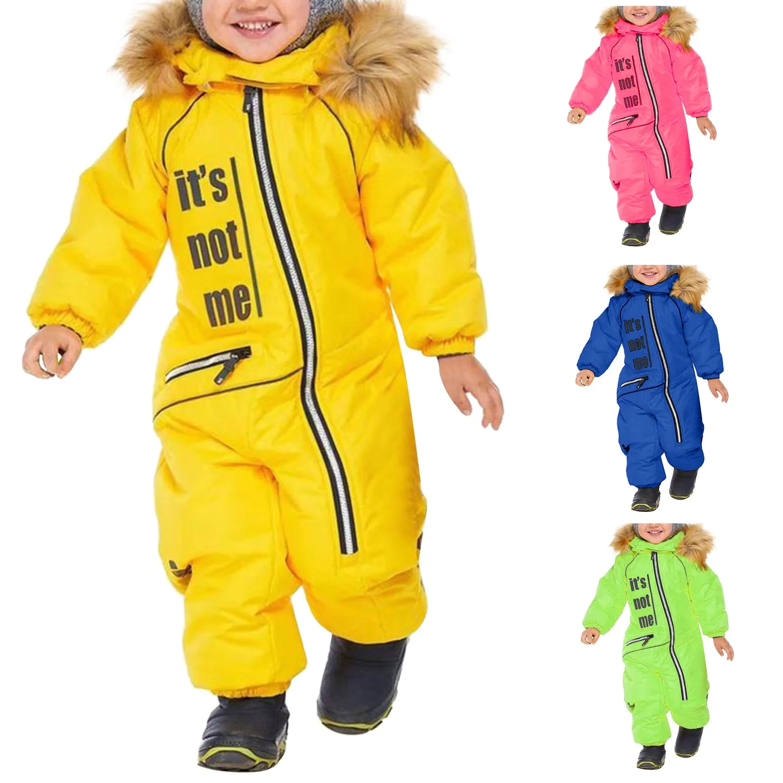 Children\'s Solid Snow Suit Boys Ski Suit Thermal Ski Overall Winter Warm Snow Overall Windproof Child Padded One-Piece Ski Suit