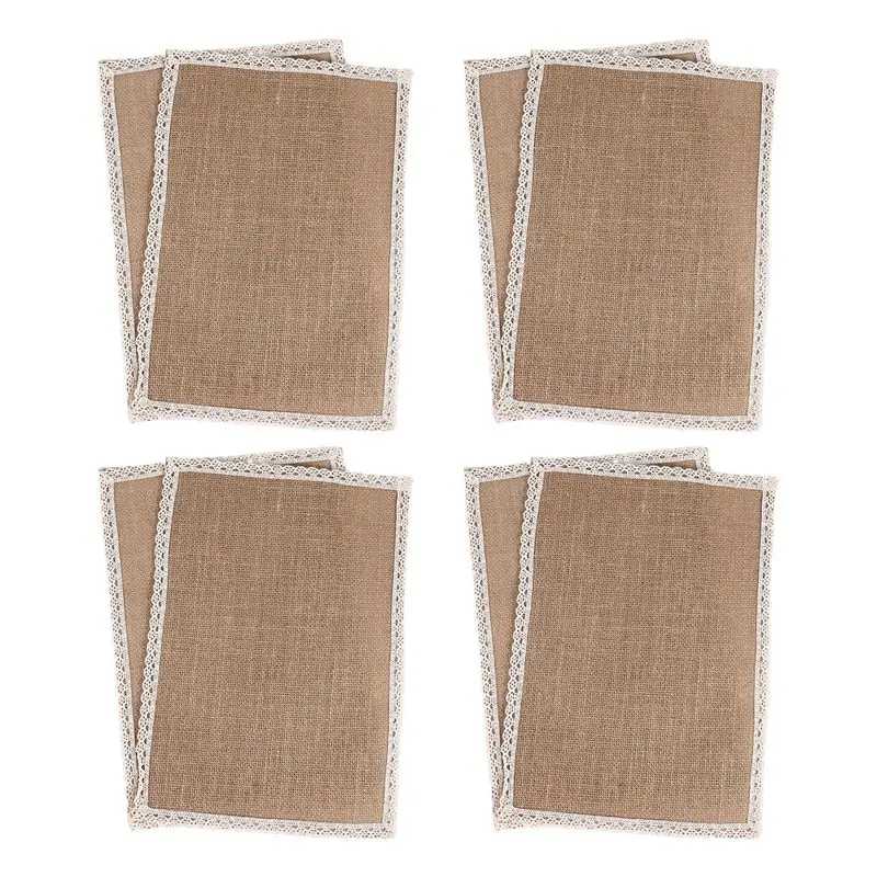 

ETRT 8Pcs Linen Table Mat Lace Placemat Set Natural Jute Woven Tableware Mat Wedding Party Decoration