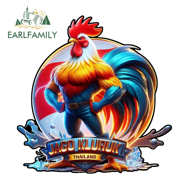EARLFAMILY Lightning Rooster Car Stickers Waterproof Campervan Skateboard Laptop Windows Decal Occlusion Scratch Car Styling