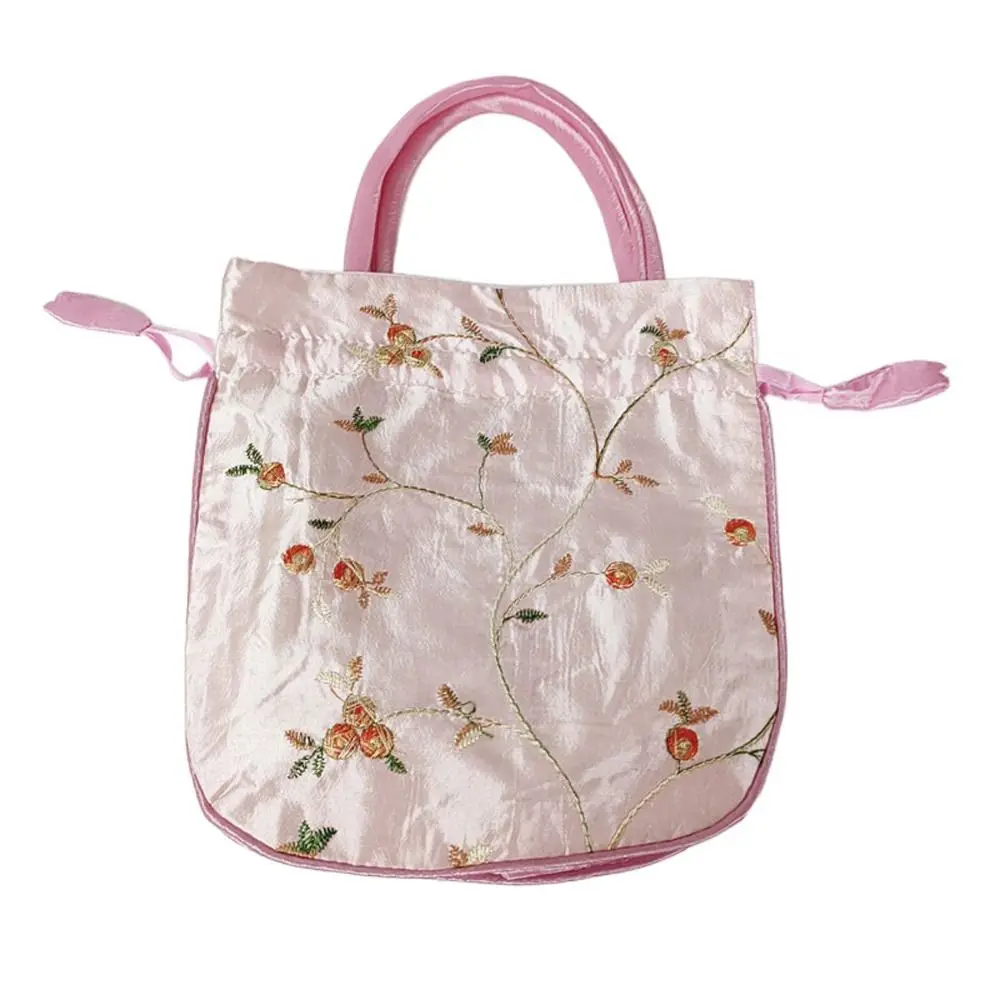 Retro Embroidery Silk Drawstring Handbags Women Purse Wallets Jewerly Packing Storage Bucket Bag Hanfu Accessories