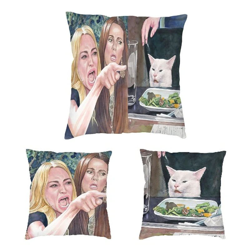 Angry Woman Yelling At A Cat Pillow Case Living Room Decoration Modern Funny Cushions for Sofa Square Pillowcase