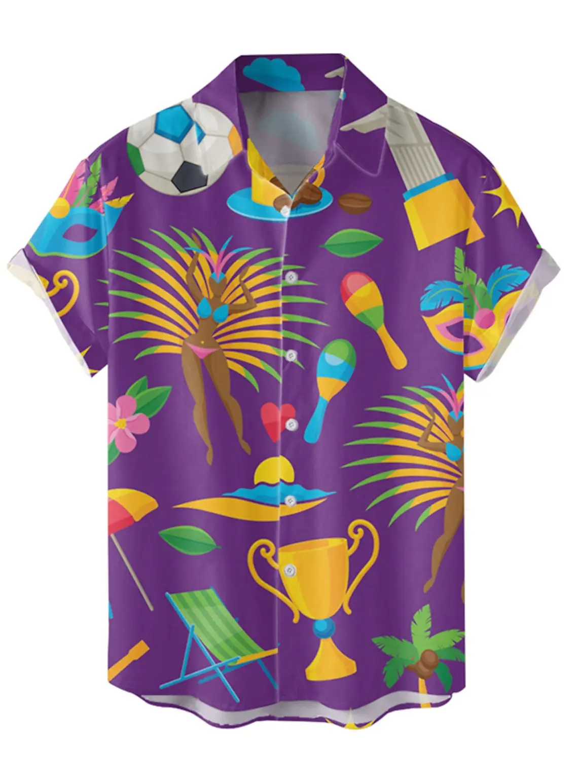 Camisa con máscara gráfica para hombre, camisa informal con botones, ropa diaria, solapa de vacaciones, manga corta, poliéster, Carnaval, 2024