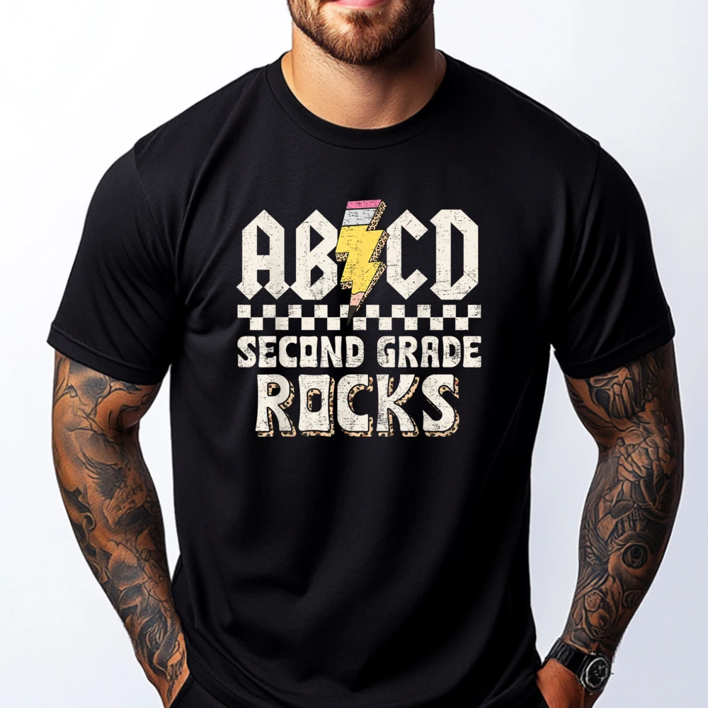 

Abcd Second Grade Rocks Back To School 2nd Grade Teacher Kid Funny T Shirts Men SOFT Long Sleeve T-Shirt Men Alphabet