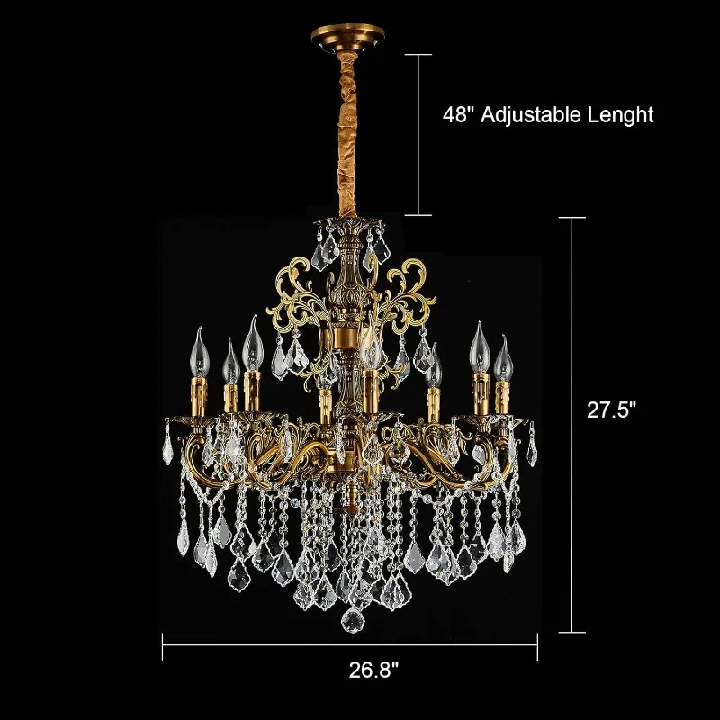 8 Light Classic Traditional Candle-Style Crystal Chandeliers for Dining Room Living Room Bedroom entryway Antique Gold Finish