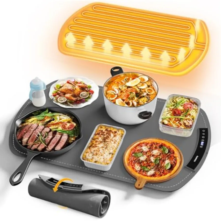 

Food Warming Mat Electric Warming Tray for Buffets and Parties Silicone Heating Mat for Food with 9 Temperature Settings Roll-U