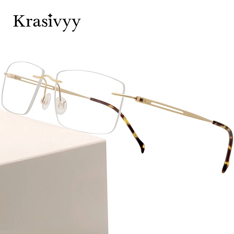 

Krasivyy Pure Titanium Rimless Glasses Frame Men Square Screwless Ultralight Myopia Prescription Eyewear Male Optical Eyeglasses