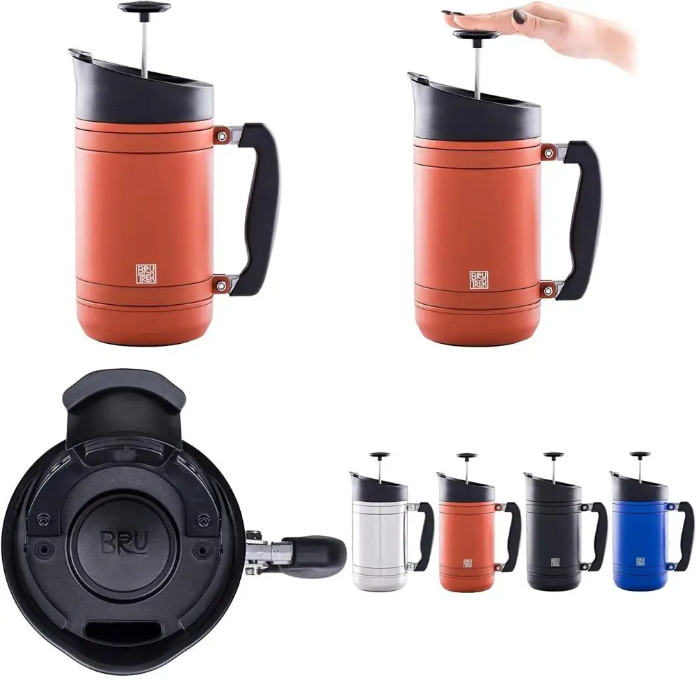 

BaseCamp Coffee Press - Double Wall Insulated Stainless Steel - Bru-Stop Technology, No Grounds in Coffee, No Spill Lid (Red Roc