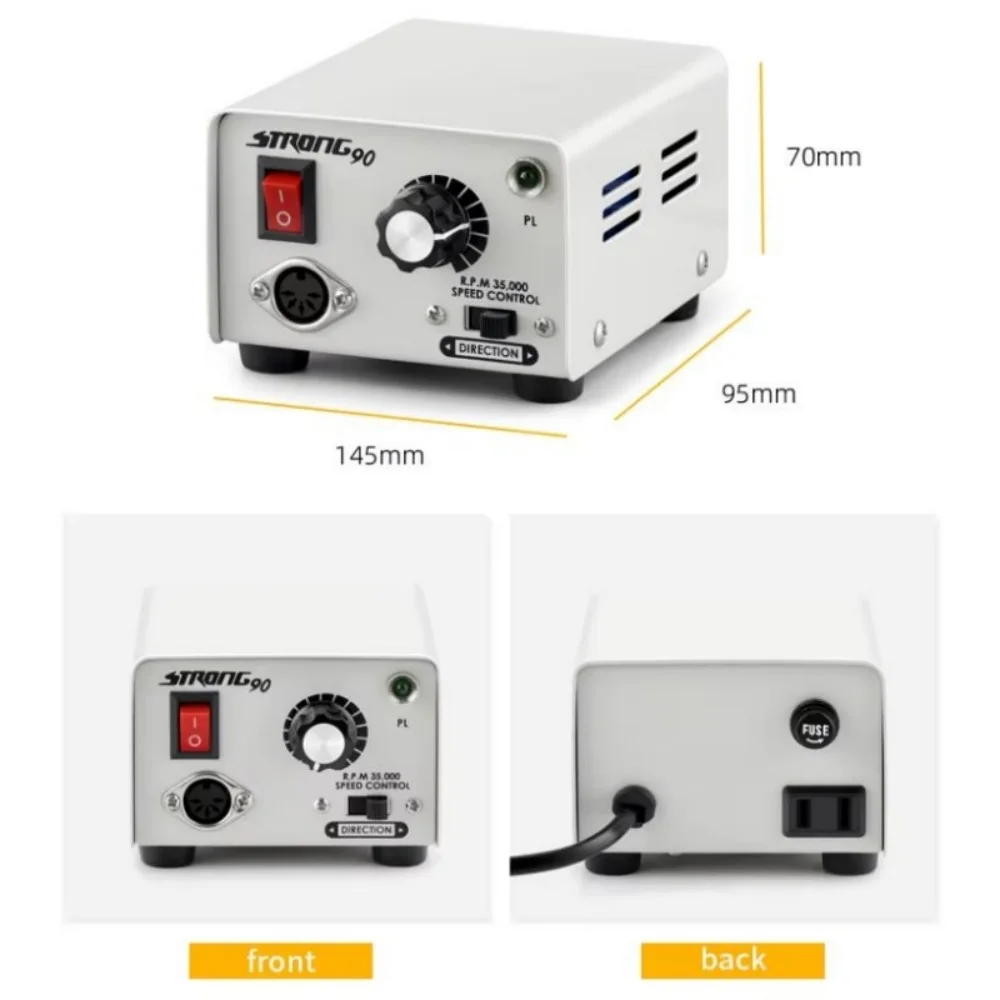 Forte 90 65w caixa de controle de laboratório escova de carbono micro motor polidor para broca elétrica do prego handpiece 35000 rpm micromotor