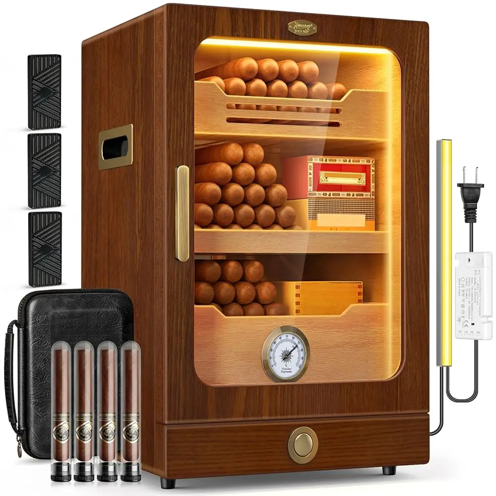

Free ShippingCigar Humidor, Desktop Cigar Humidor Cabinet Light Control System with Spanish Cedar Wood Shelves, Hygrometer, 3 Hu