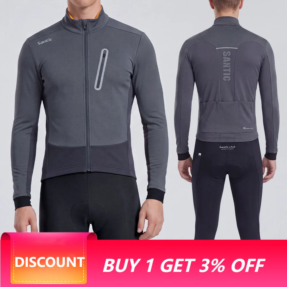 Santic Men's Cycling Jackets Autumn Winter Windproof Long Sleeve Keep Warm Breathable Reflective Suitable for 6–16℃ KM26C01196