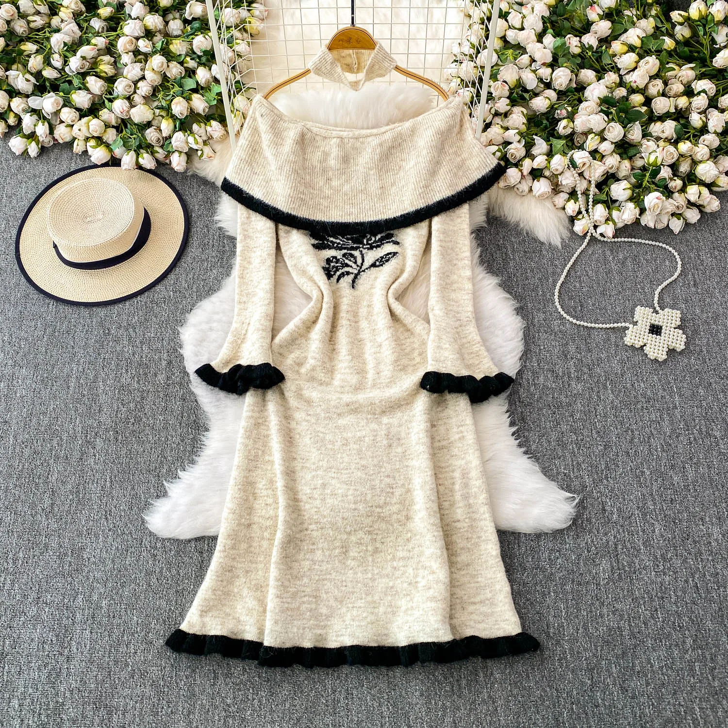 Chic vintage slash neck print dress Elegant Fairy korean fashion Boho Sundress Beach women clothing dress