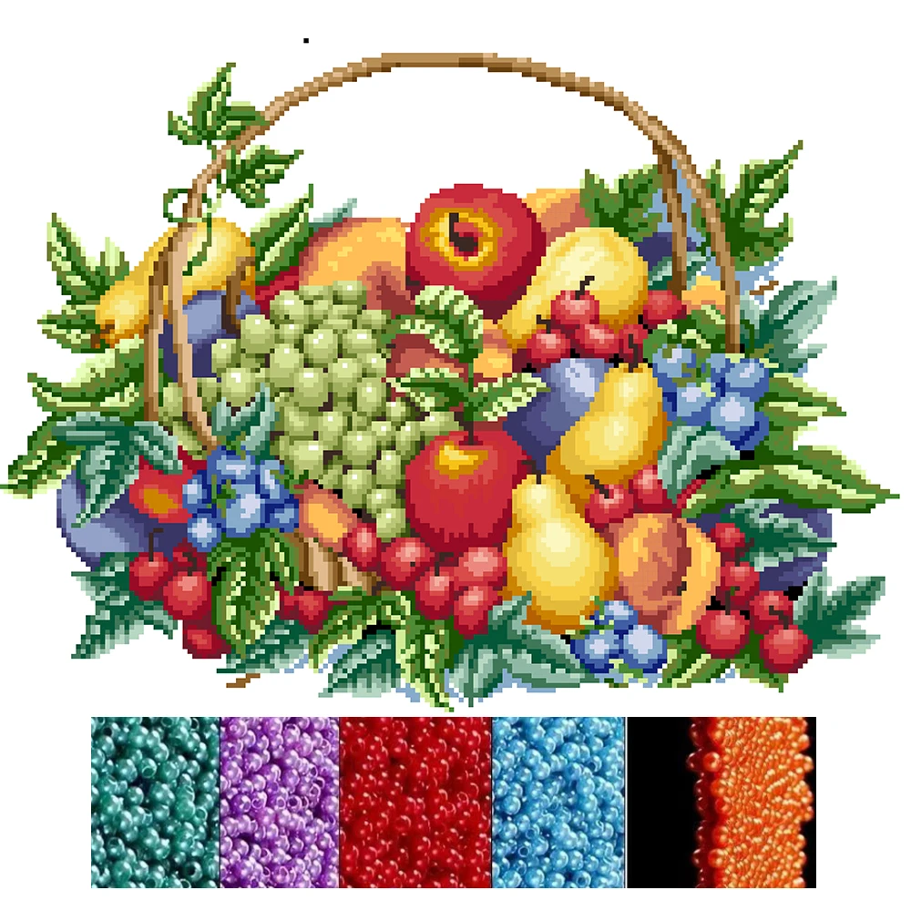 

Diy Bead full embroidery kits Fruit bead cross stitch kits beadwork set 3mm pearl embroidery icons beads for needlework crafts