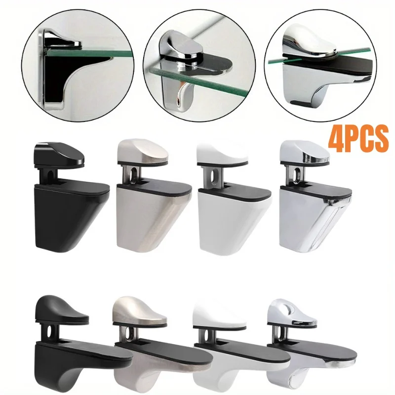 4 Pcs Adjustable Metal Glass Clamps,Wood/Glass Shelf Brackets,Wall Mount Floating Clip,Anti-Slip Support Shelves,Partition Clamp