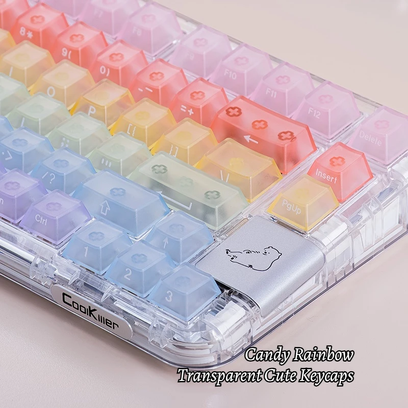

KCP Candy Радужная тема Колпачки для клавиш Прозрачный туман Прозрачный материал ПК Вишня Высокая прозрачность Ледяной кристалл Боковая резьба Милая