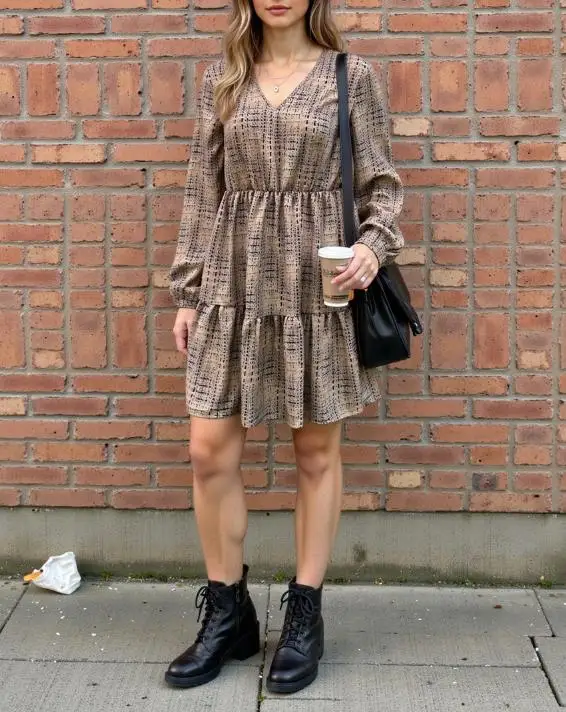 

Womens Dresses 2025 Autumn Elegant Style Dress Long Sleeved Mid Length A-Line Skirt Fashionable Retro Casual Elegant Dress