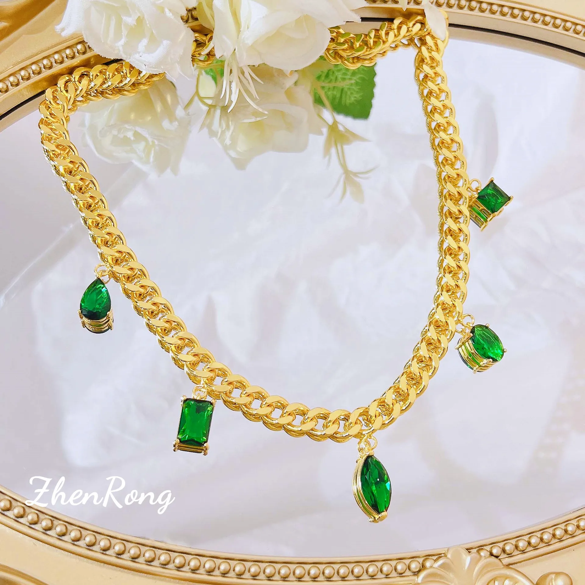 S925 sterling silver necklace retro high-end necklace medium and ancient style full diamond neck chain collarbone chain female