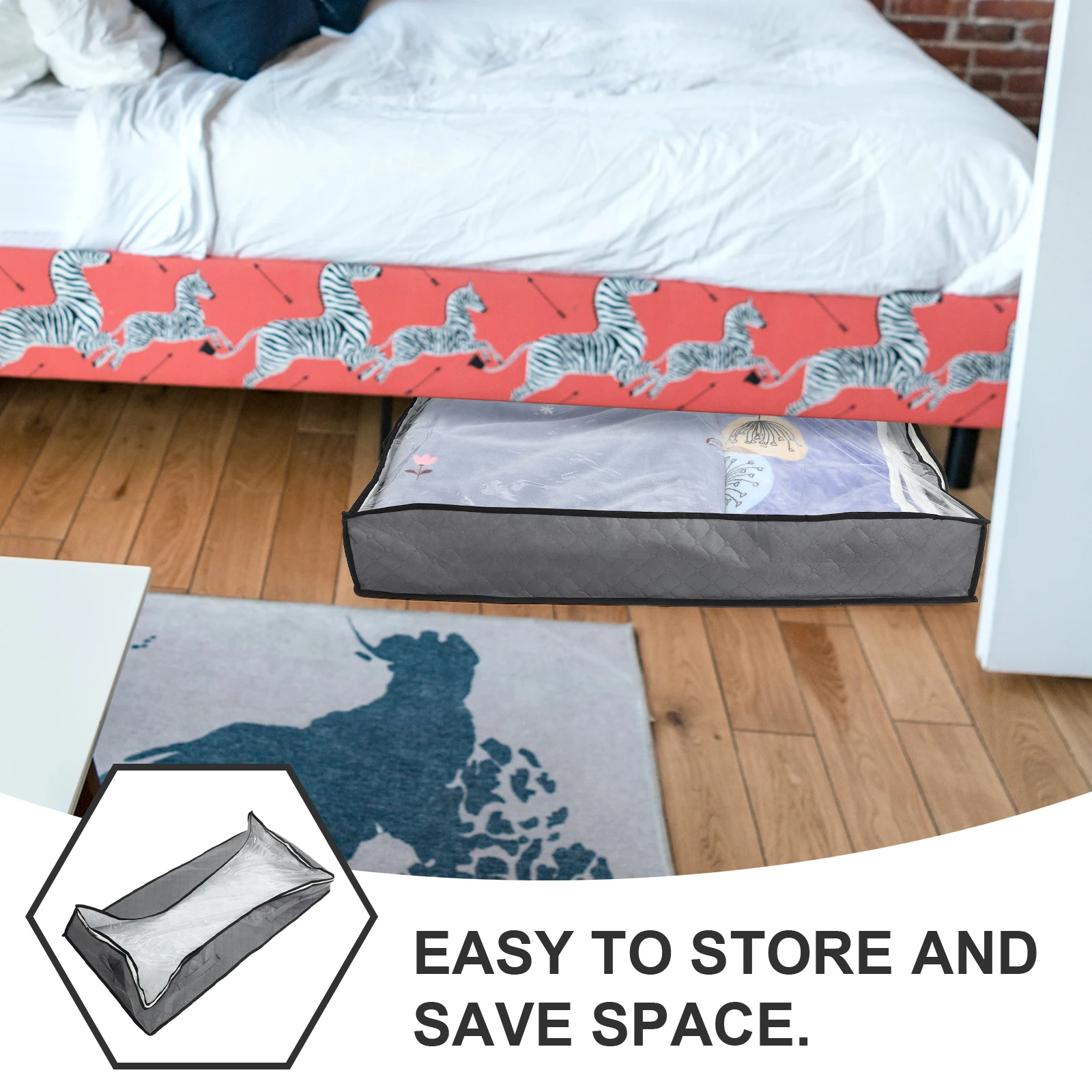 

2pcs Deep Grey Reinforced Under Bed Storage Bags Foldable Quilt Clothing Containers Dust Proof Organizer Boxes