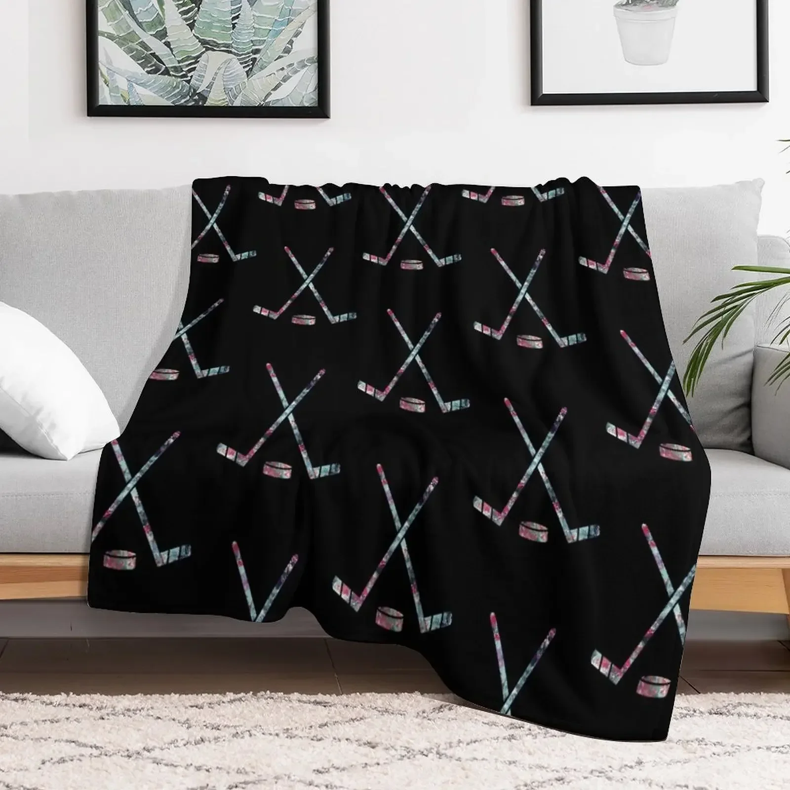 Hockey Sticks in Kraken Colors Throw Blanket halloween Bed Beach Blankets