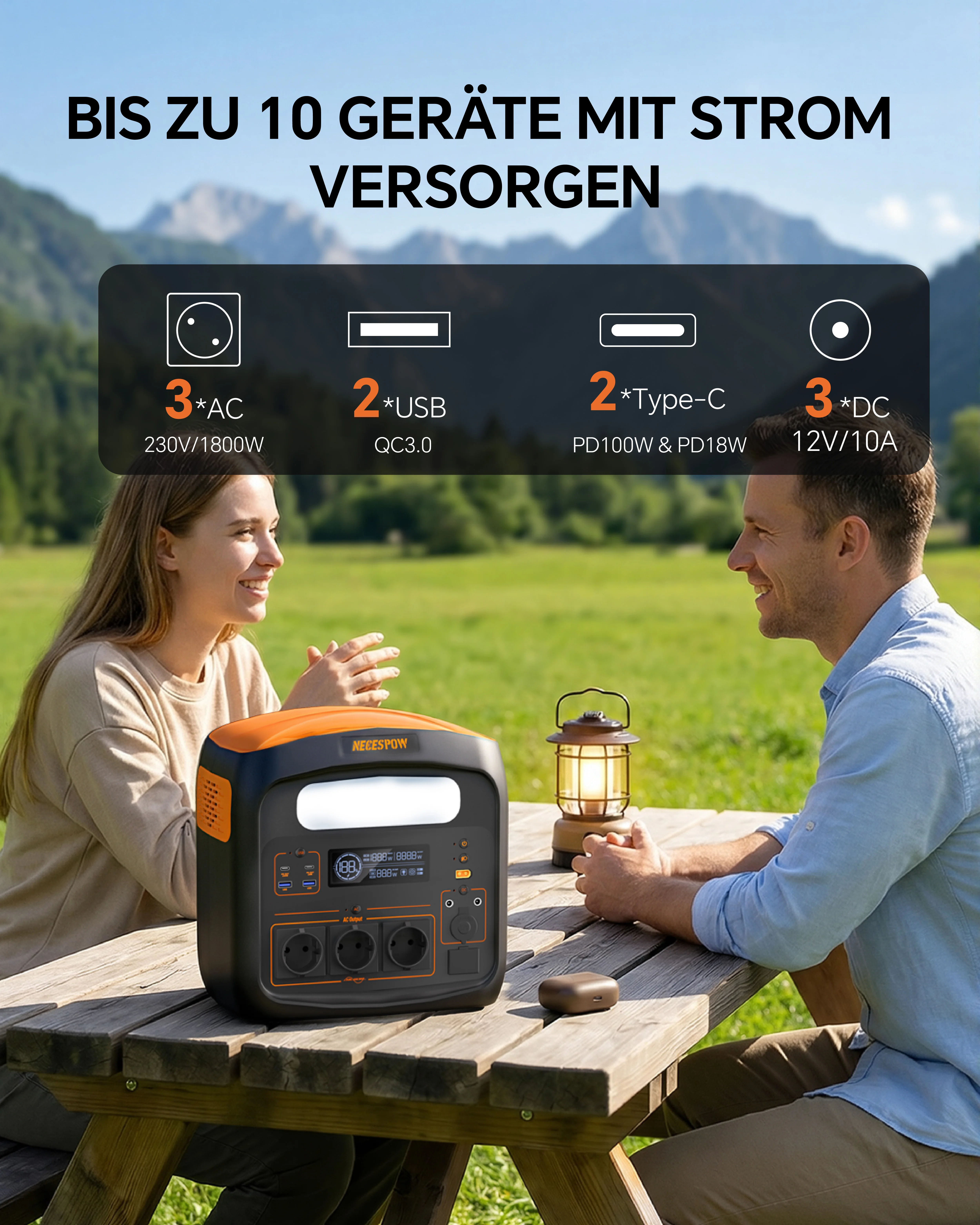 Necespow Estación de energía portátil 1800W – Batería LiFePO4 1024Wh - imagen 5