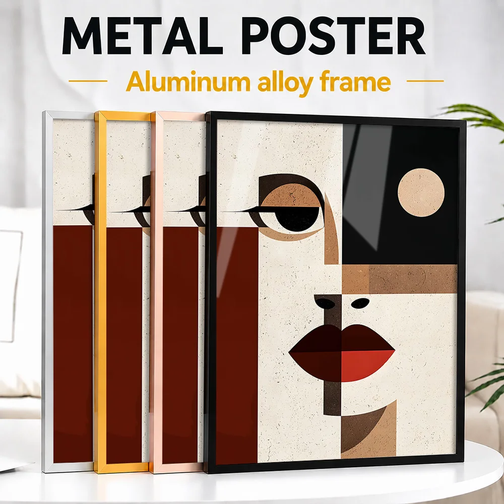 Abstract Geometric Face Framed Metal Print Customized Photo Cubist Form Style Wall Art For Dining Room Ideal Housewarming Gift