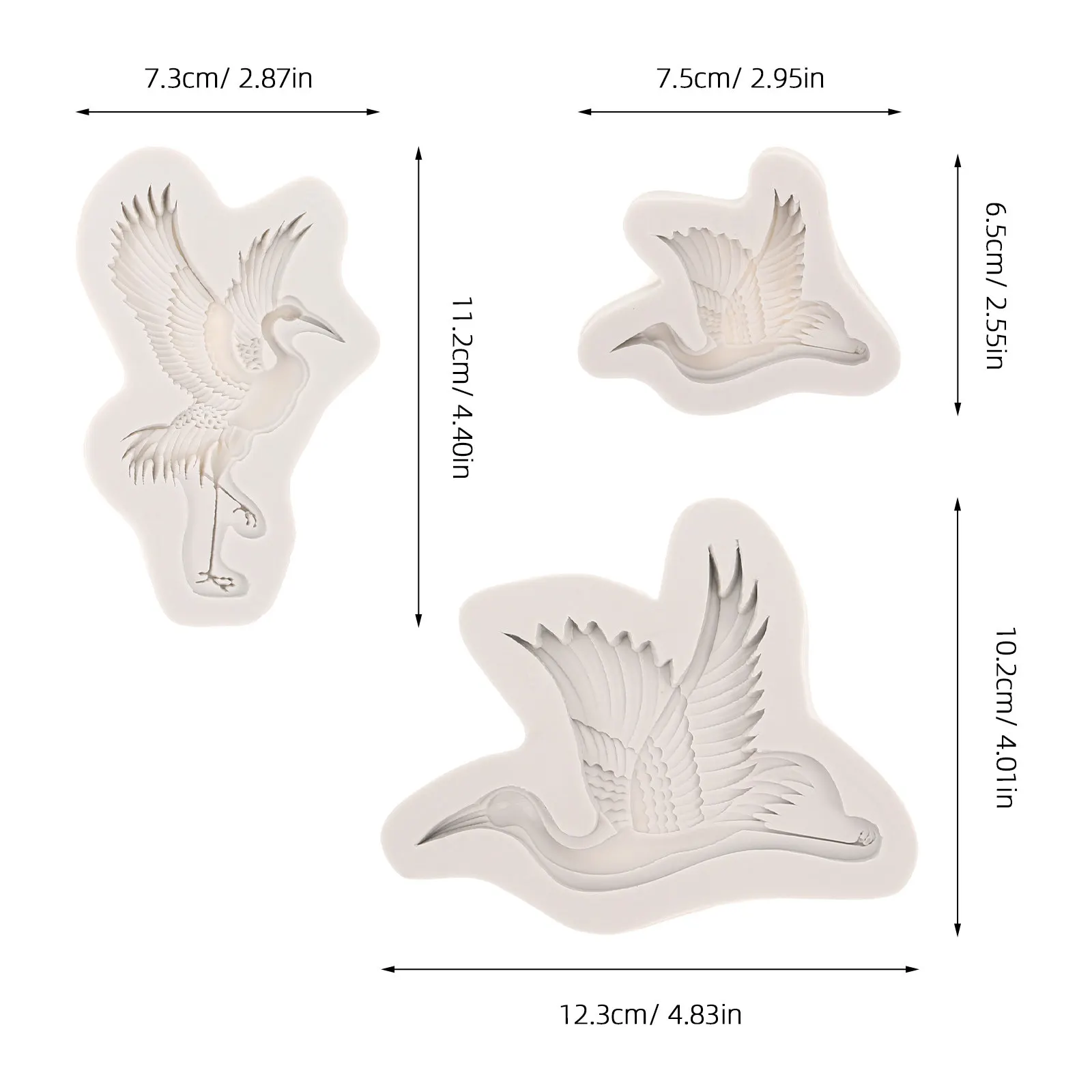 3Pcs Crane Silicone Mold Set Elegant Bird Fondant Chocolate Resin Clay Cake Decorating Molds for Baking Candy Mousse Pudding view 6