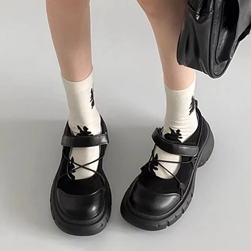 Retro Thick Bottom Mary Jane Shoes Women New Fashion Chunky Heel Women\'s Sneakers Black Gray Heightening Shallow Single Shoes