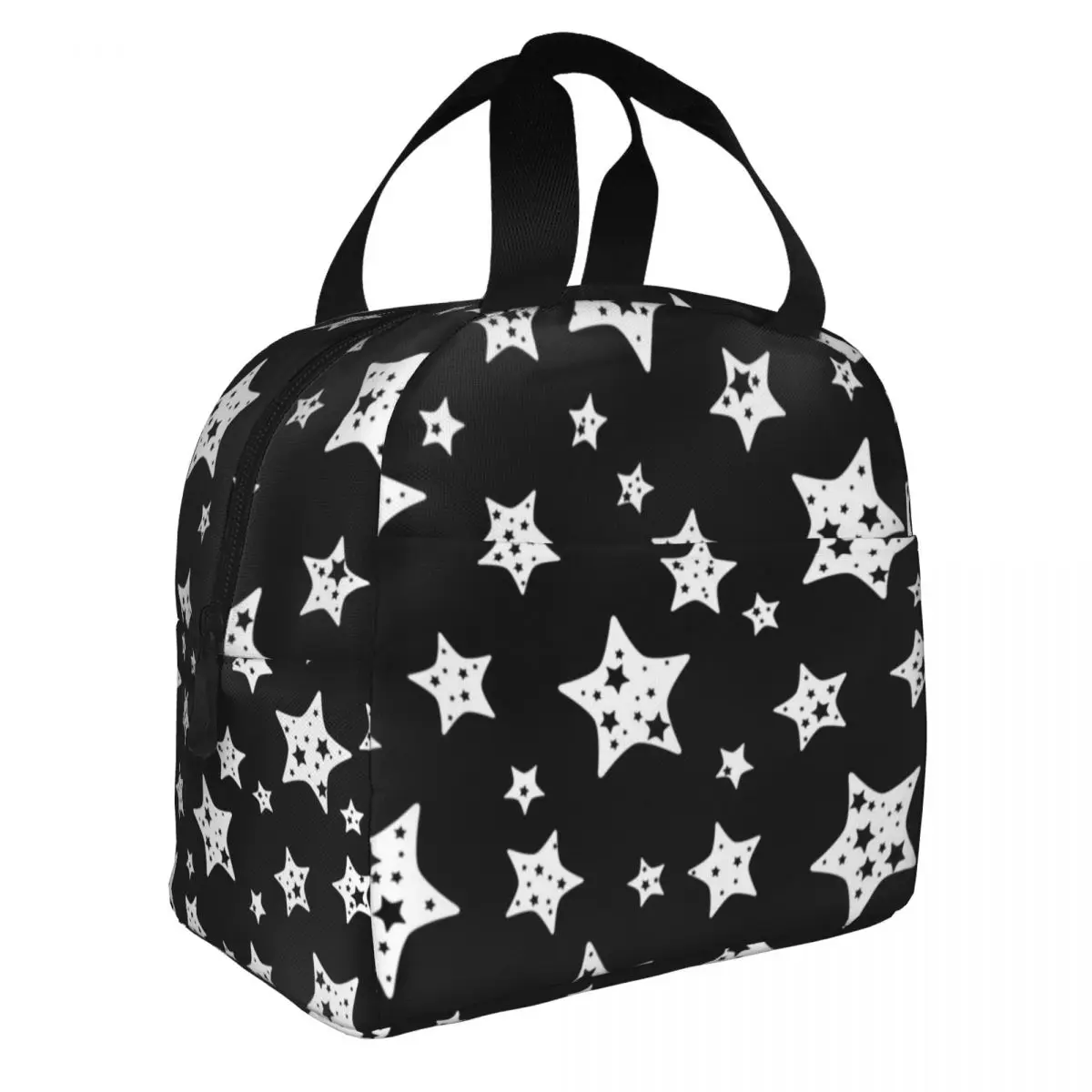 Lunch Bags for Women Kids Black And White Insulated Cooler Bag Portable Work Stars Oxford Tote Handbags