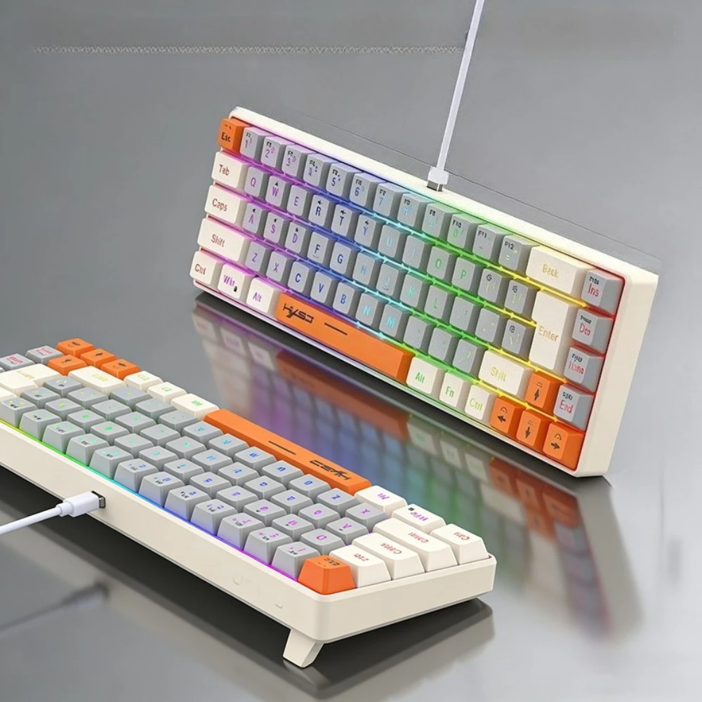 

Клавиатура с 68 клавишами, проводная, мембранная, с RGB-подсветкой, трехцветная, для игр, многофункциональная, с разделением клавиш, игровая клавиатура