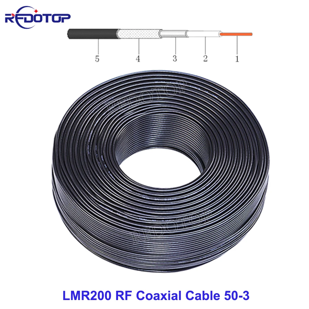 Cable Coaxial LMR200 RF de alta calidad de baja pérdida 50 Ohm 50-3 LMR-200 Cable Coaxial RF Cable de puente 50CM ~ 200M