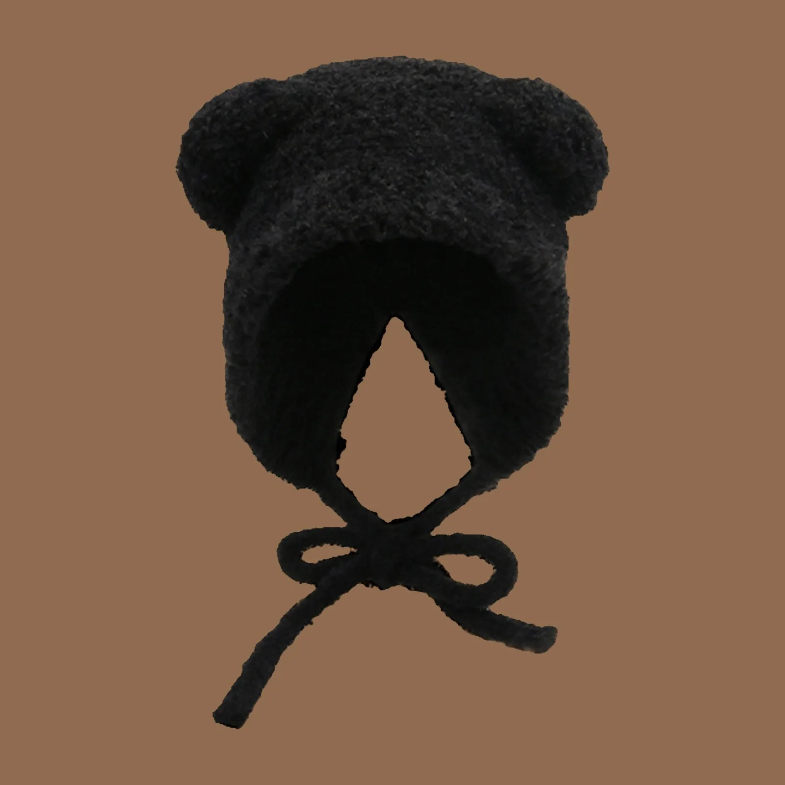 Cute Girl Knit Ear Protection Hat Bear Women Earmuffs Cap Woolen Crochet Bonnet Solid Color Hood Beanies Winter Warm Headgear