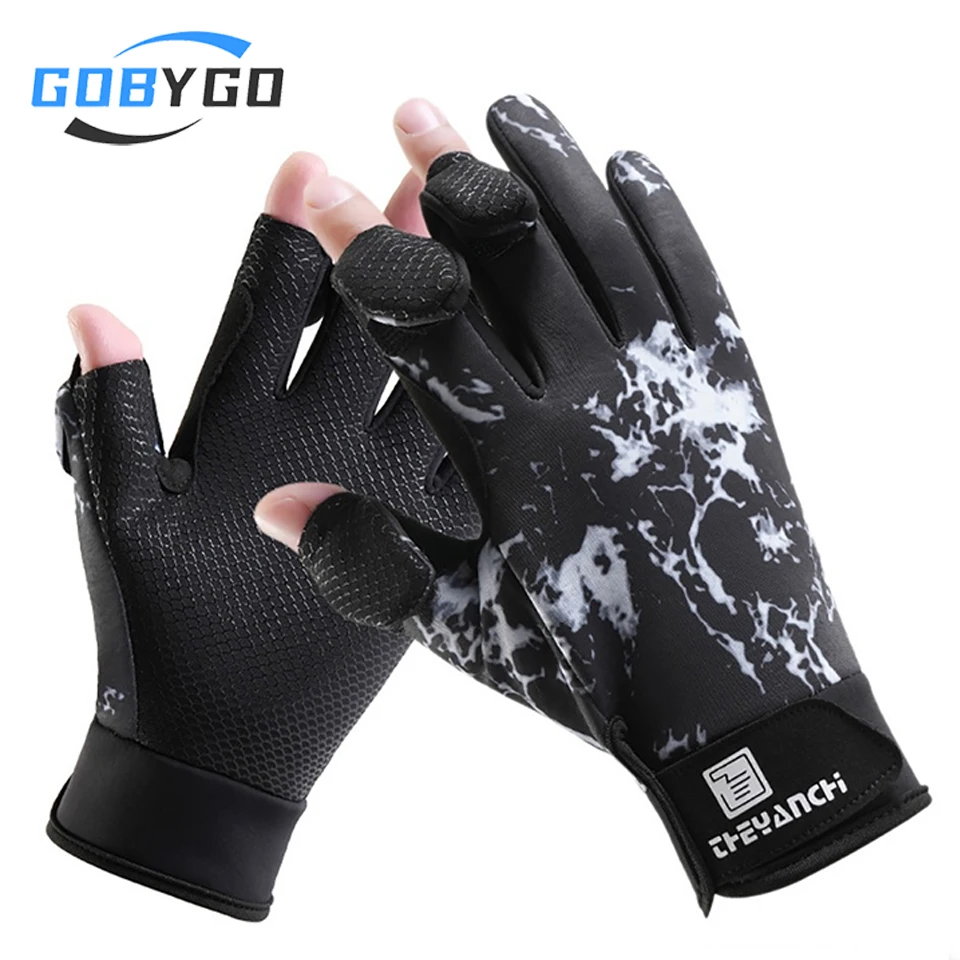 GOBYGO Fishing Gloves Flip Finger Touch Screen Waterproof Wear-resistant Outdoor Riding Thickened Silicone Anti-slip Men Women