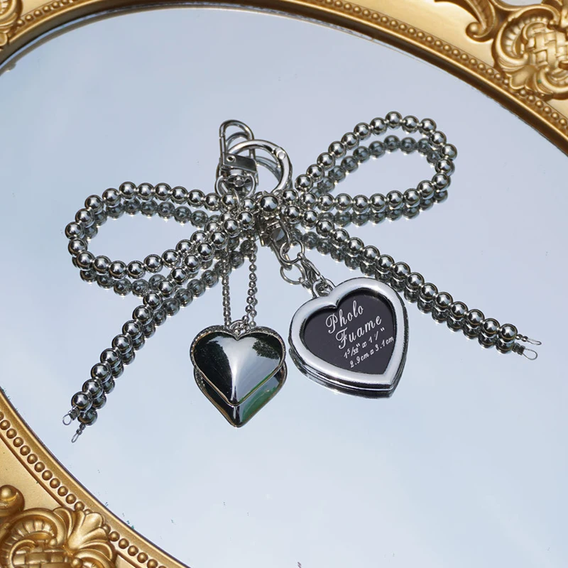 Korean Styles Bag Charm Lovely Heart Keychain Backpack Handbag Pendant Ornaments Bows Keyrings Fashion Keyholders