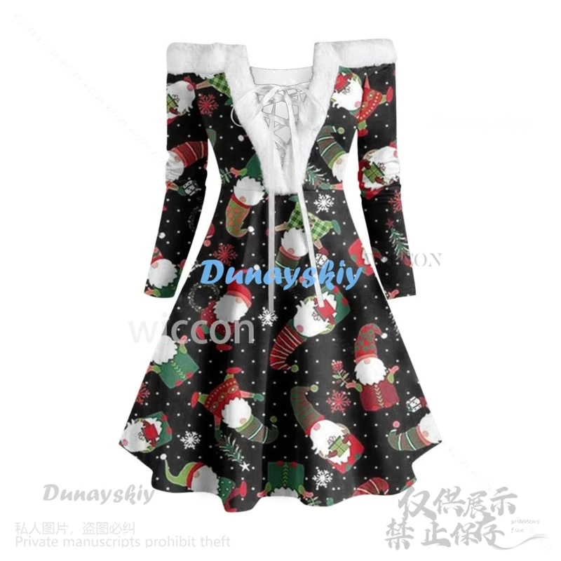 Robe de Noël élégante à manches longues pour femmes et filles, col en fausse fourrure, Lolita, flocon de neige sexy, personnalisé, Off Initiated, Anime, 2024