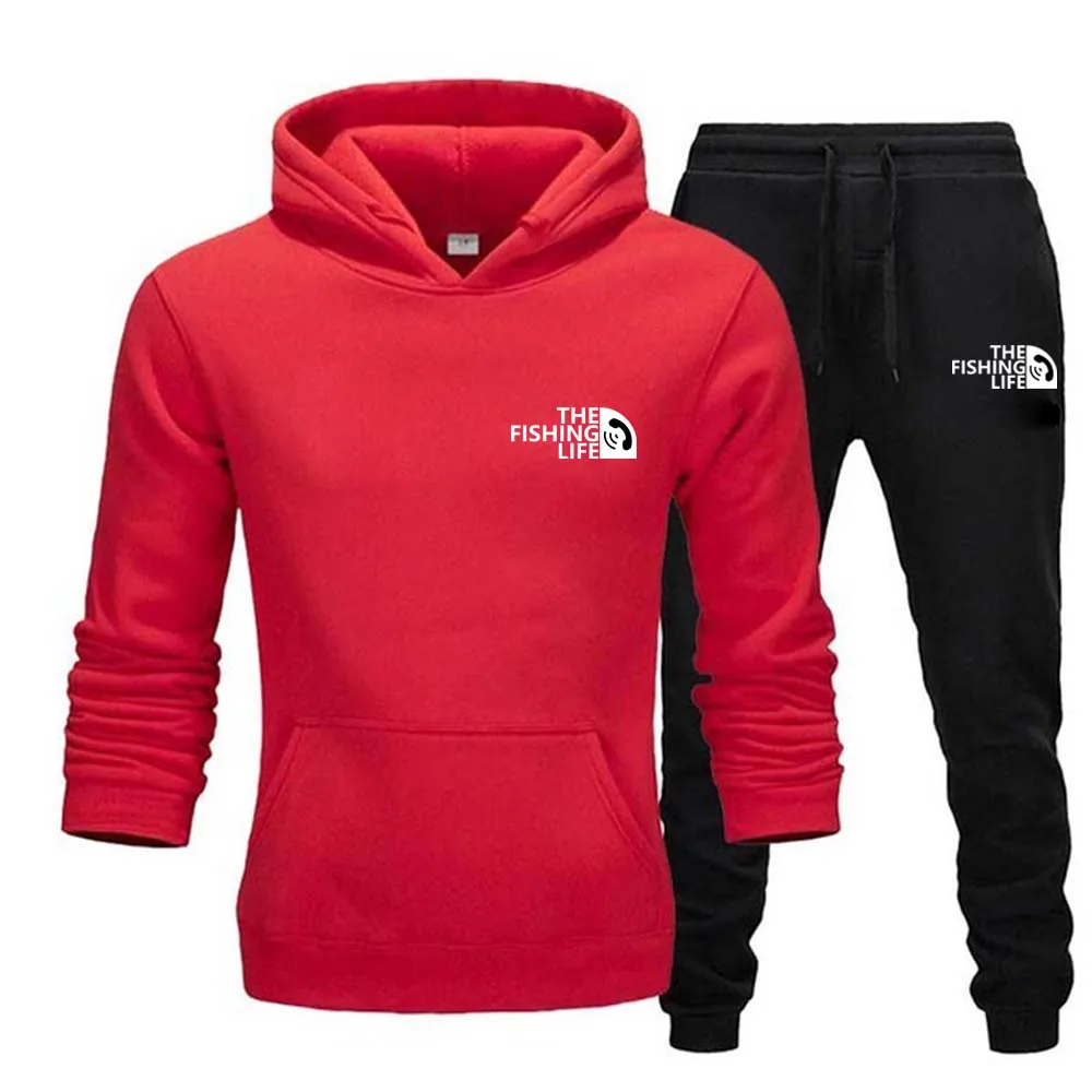Men's Autumn and Winter Pattern Casual Two-Piece Set Hooded Sweatshirt and Pants with Pockets Regular Fit Outdoor Sport Suit