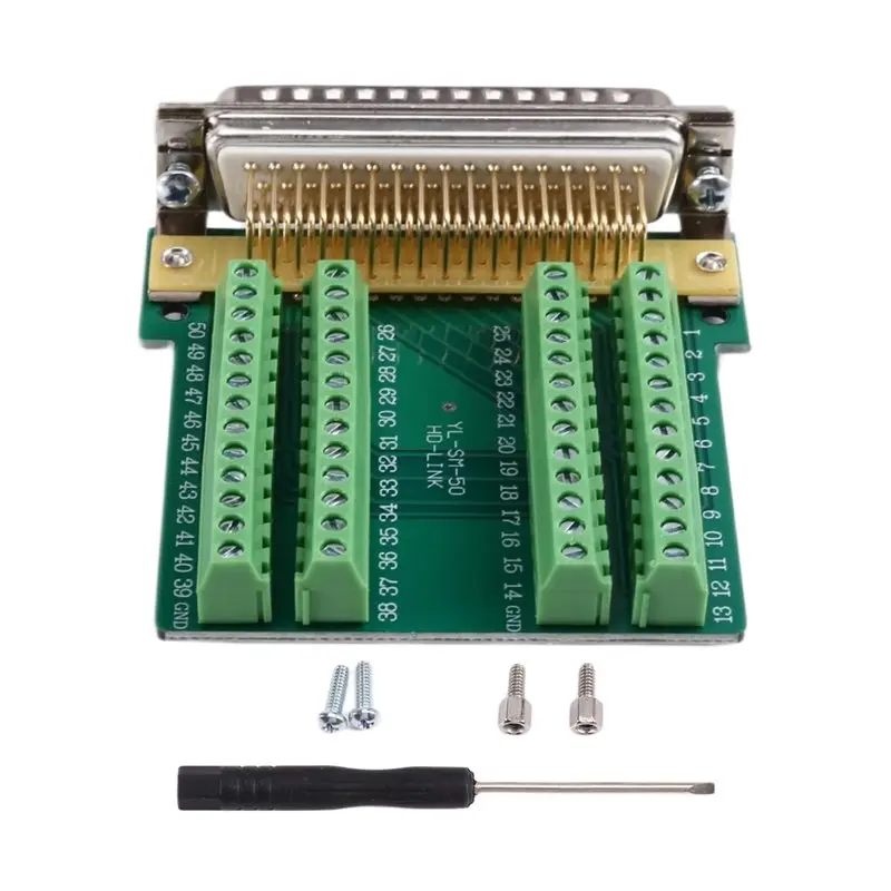 

НОВИНКА 2026: Беспаяный трехрядный 50-контактный разъем DB50, безинструментальная плата-адаптер DB50 (штекер-гнездо) с винтовыми клеммами