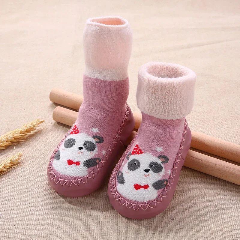 Winter Newborn Baby Socks With Rubber Soles Infant Baby Girls Boys Shoes Cartoon Print Children's Floor Anti Slip Soft Sole Sock
