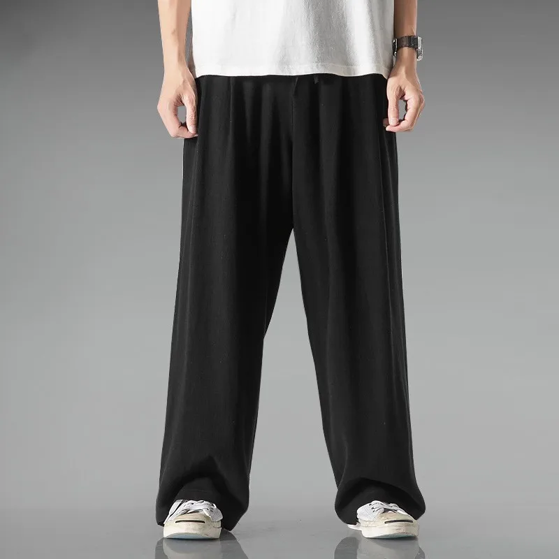 Spring and Summer Chinese Style Straight Linen Wide-Leg Pants Men's Large Size Loose Thin Casual Pants Cotton and Linen Pants