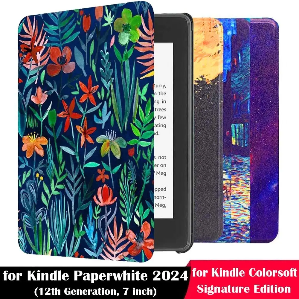 

Auto Wake/Sleep eReader Cover SA568B Shockproof Folio Case Multiple Patterns for Kindle Paperwhite 2024 7inch 12th Generation