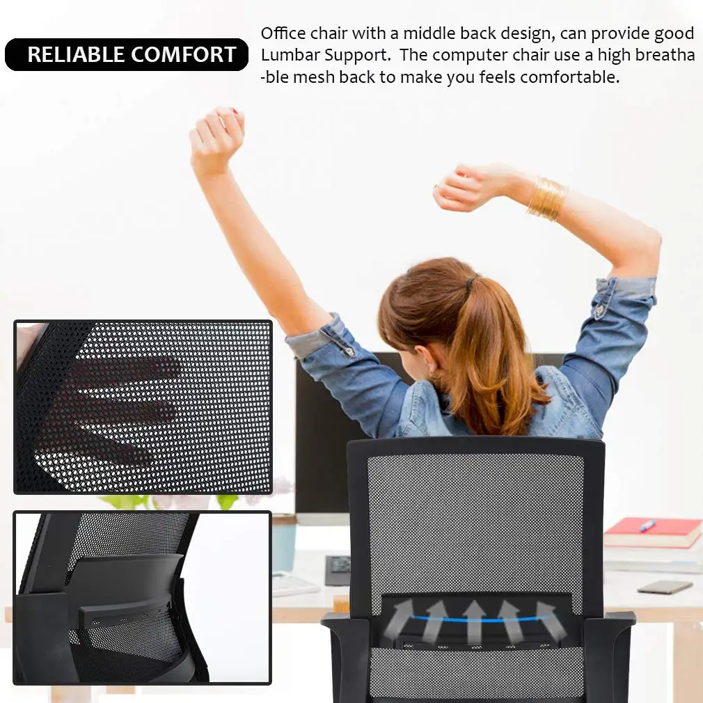 Computer Chair Swivel Rolling Executive Lumbar Support Task Mesh Chair Metal Base for Women&Men, 2 Pack