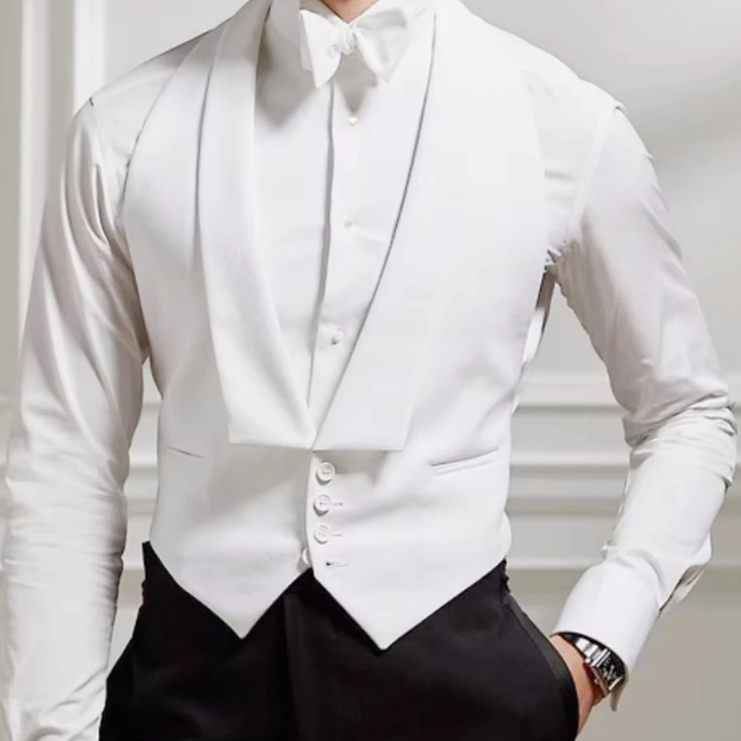 Men's White Single Breasted Solid Color Lapel Vest Suitable for Weddings Birthdays Banquets Business Work Men Suit Vest