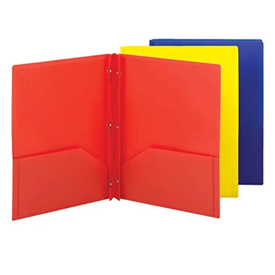 

Poly Two-Pocket Folder, Three-Hole Punch Prong Fasteners, Letter Size, Assorted Colors, 3 per Pack 87738