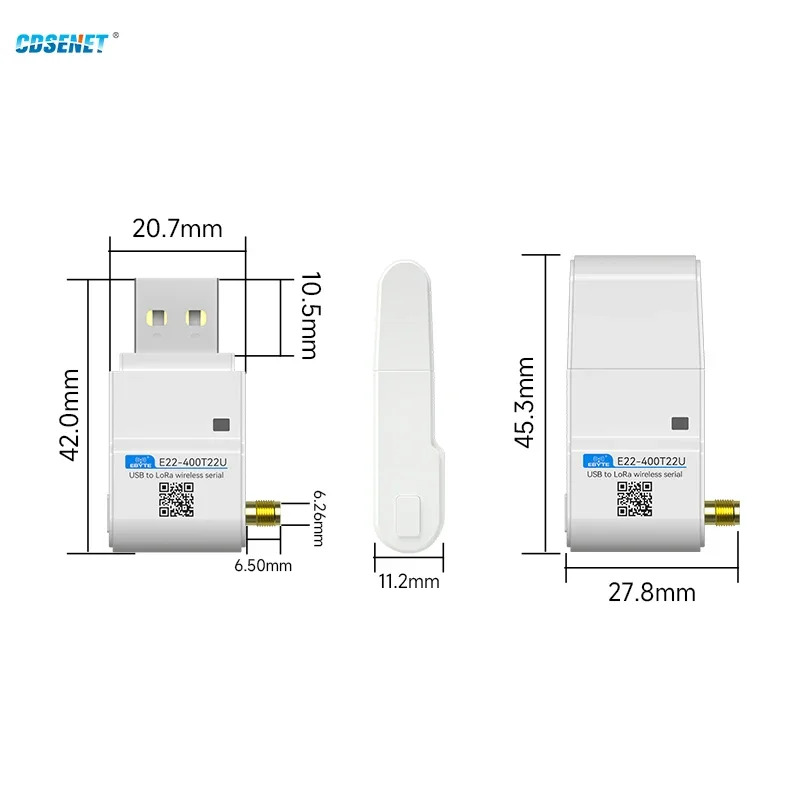 433MHz Lora Wireless RF Module CDSENET E22-400T22U Lower Power 22dbm Long Distance 5km LBT RSSI USB with Antenna Low Power